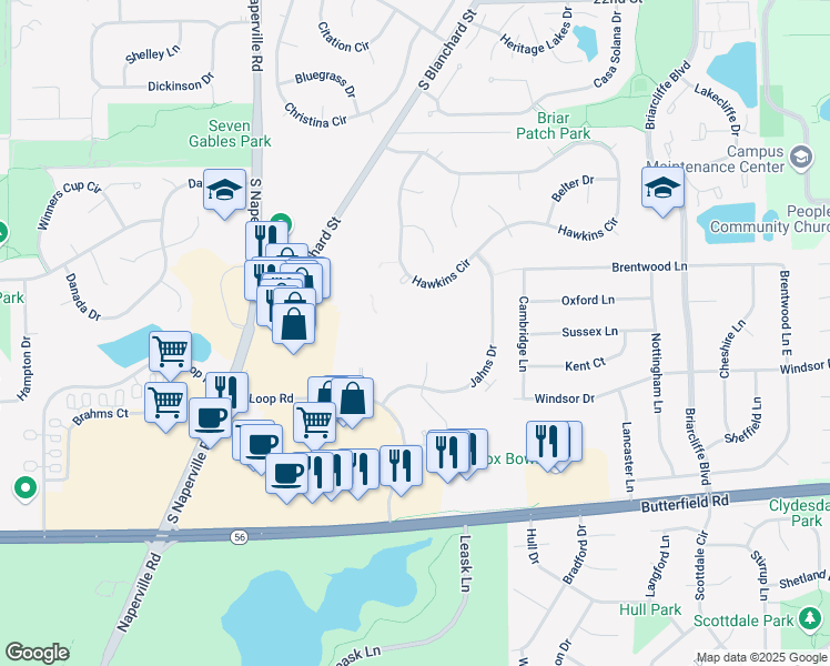 map of restaurants, bars, coffee shops, grocery stores, and more near 41 Kensington Circle in Wheaton