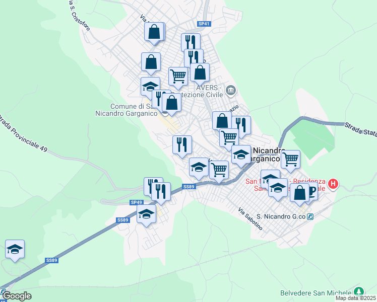 map of restaurants, bars, coffee shops, grocery stores, and more near 62 Via XX Settembre in San Nicandro Garganico