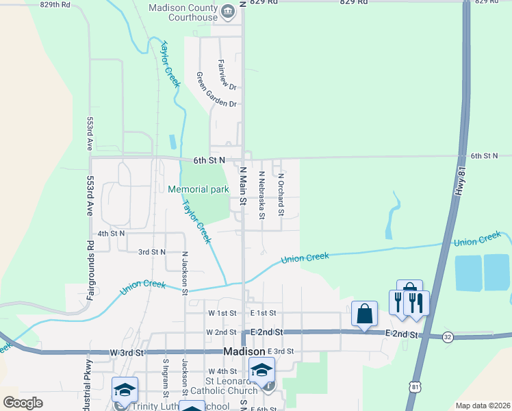 map of restaurants, bars, coffee shops, grocery stores, and more near 201-209 5th Street North in Madison