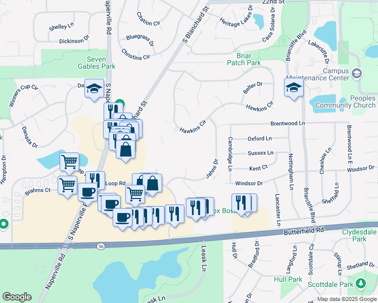 map of restaurants, bars, coffee shops, grocery stores, and more near 41 Kensington Circle in Wheaton
