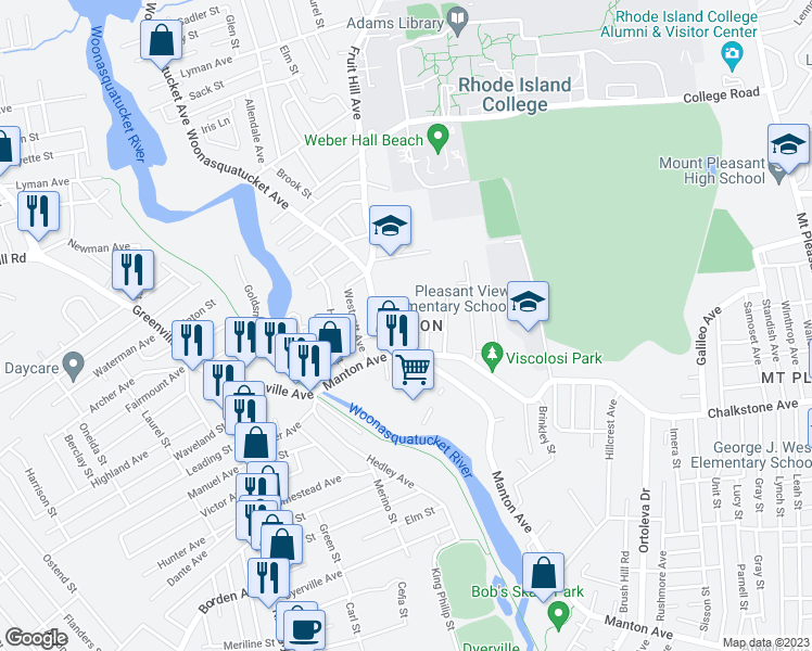 map of restaurants, bars, coffee shops, grocery stores, and more near in Providence