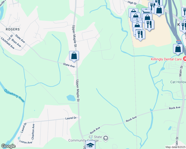 map of restaurants, bars, coffee shops, grocery stores, and more near 880 Upper Maple Street in Killingly