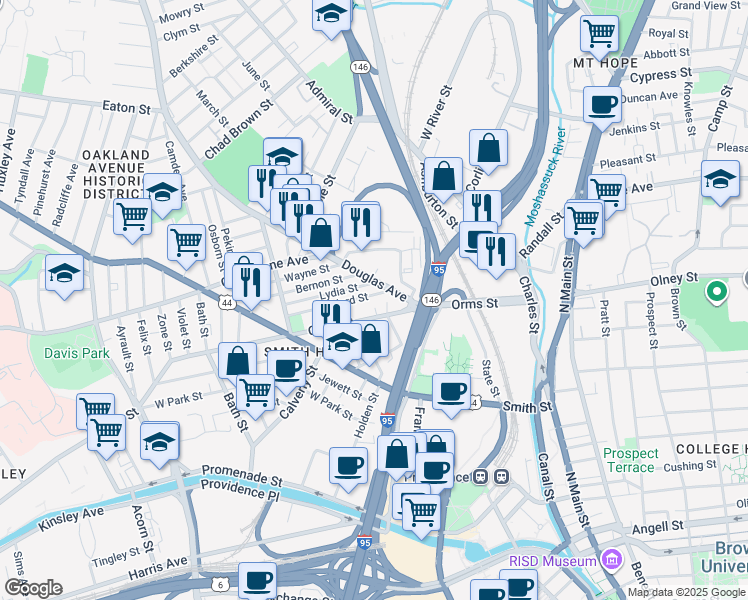 map of restaurants, bars, coffee shops, grocery stores, and more near 12 Goddard Street in Providence