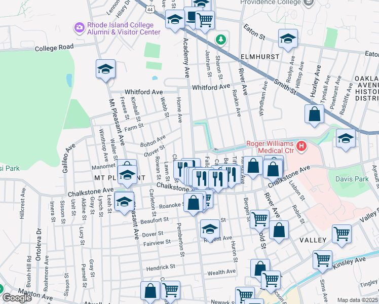 map of restaurants, bars, coffee shops, grocery stores, and more near 85 Home Avenue in Providence