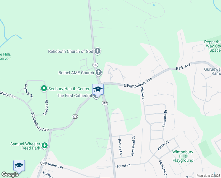 map of restaurants, bars, coffee shops, grocery stores, and more near 1146 Blue Hills Avenue in Bloomfield