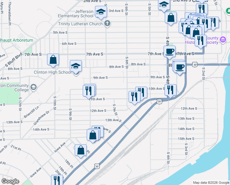 map of restaurants, bars, coffee shops, grocery stores, and more near 713 10th Avenue South in Clinton