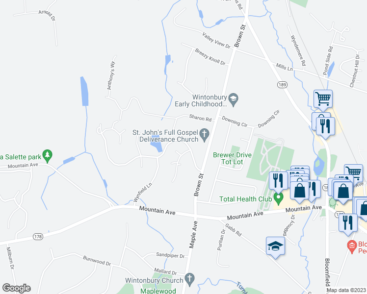 map of restaurants, bars, coffee shops, grocery stores, and more near 31 Silo Way in Bloomfield