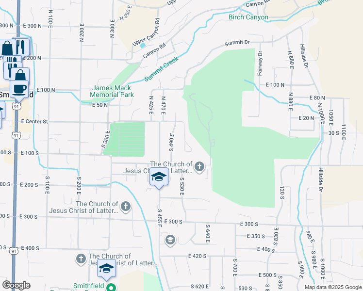 map of restaurants, bars, coffee shops, grocery stores, and more near 65 Chateau Way in Smithfield