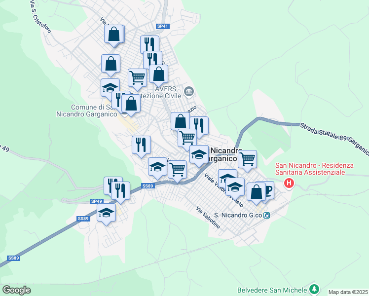 map of restaurants, bars, coffee shops, grocery stores, and more near 9 Via della Libertà in San Nicandro Garganico