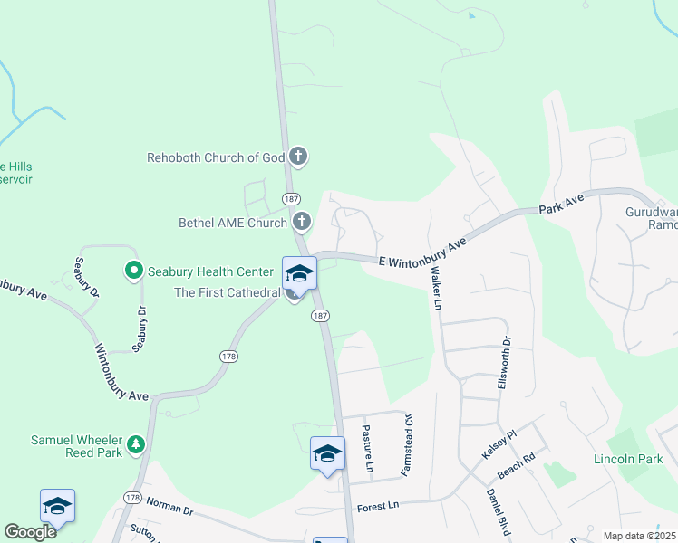map of restaurants, bars, coffee shops, grocery stores, and more near 1146 Blue Hills Avenue in Bloomfield