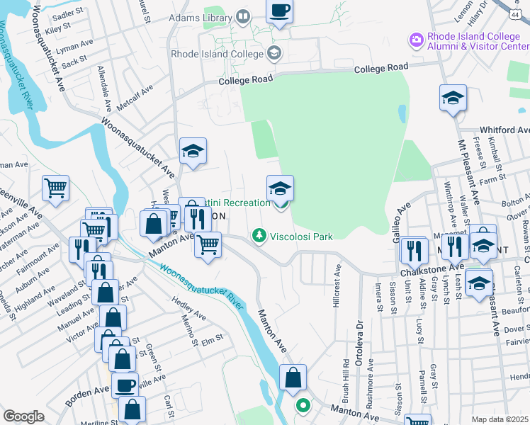 map of restaurants, bars, coffee shops, grocery stores, and more near 29 Case Lane in Providence