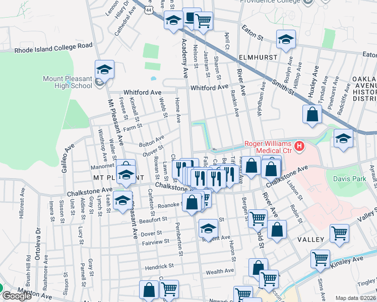 map of restaurants, bars, coffee shops, grocery stores, and more near 85 Home Avenue in Providence
