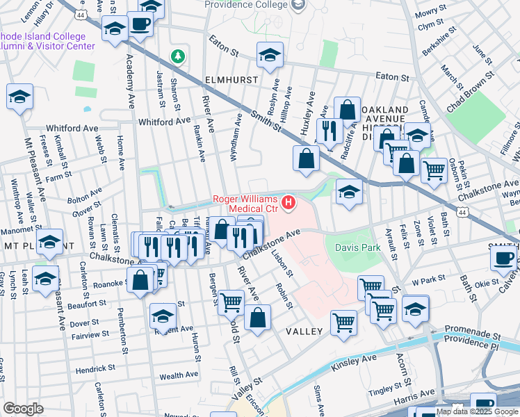 map of restaurants, bars, coffee shops, grocery stores, and more near 17 View Street in Providence