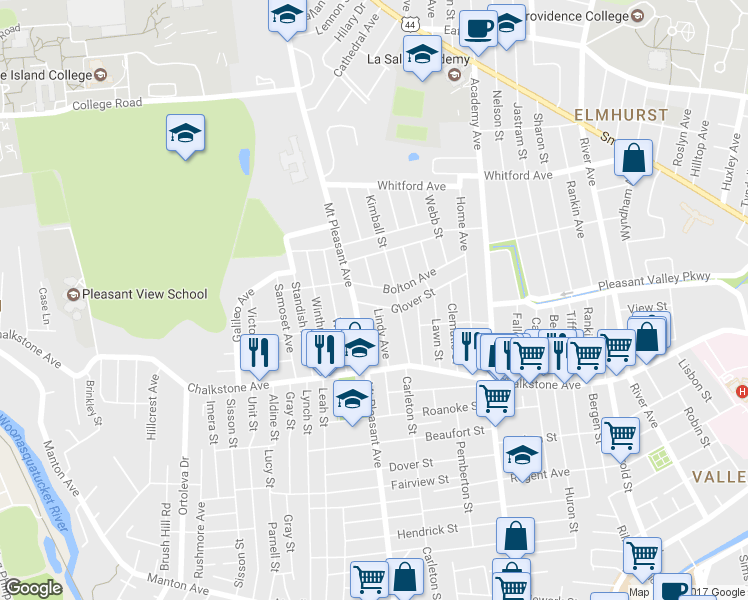 map of restaurants, bars, coffee shops, grocery stores, and more near 111 Glover Street in Providence