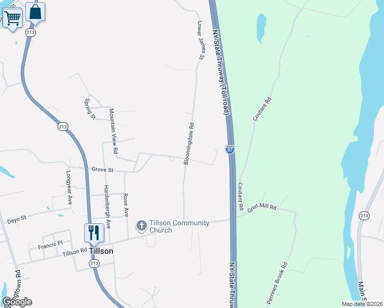 map of restaurants, bars, coffee shops, grocery stores, and more near 179 Grove Street in Tillson