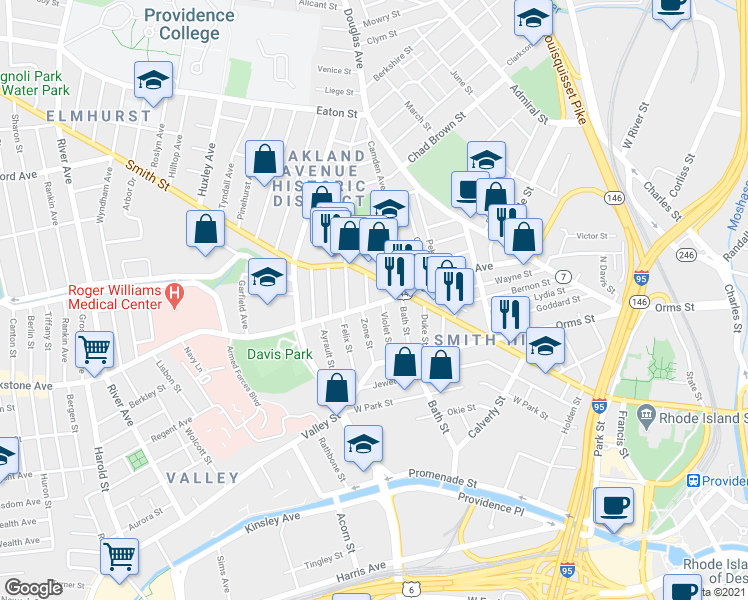 map of restaurants, bars, coffee shops, grocery stores, and more near 609 Chalkstone Ave in Providence