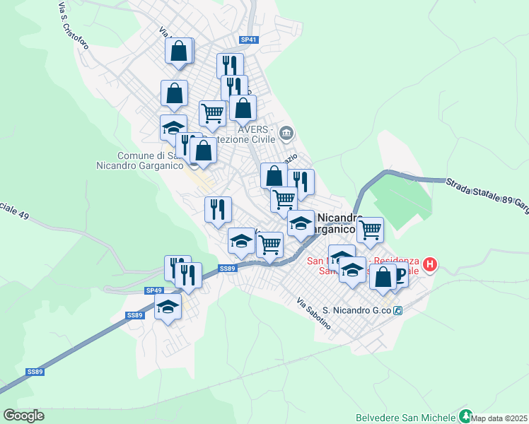 map of restaurants, bars, coffee shops, grocery stores, and more near 121 Via Giacomo Matteotti in San Nicandro Garganico