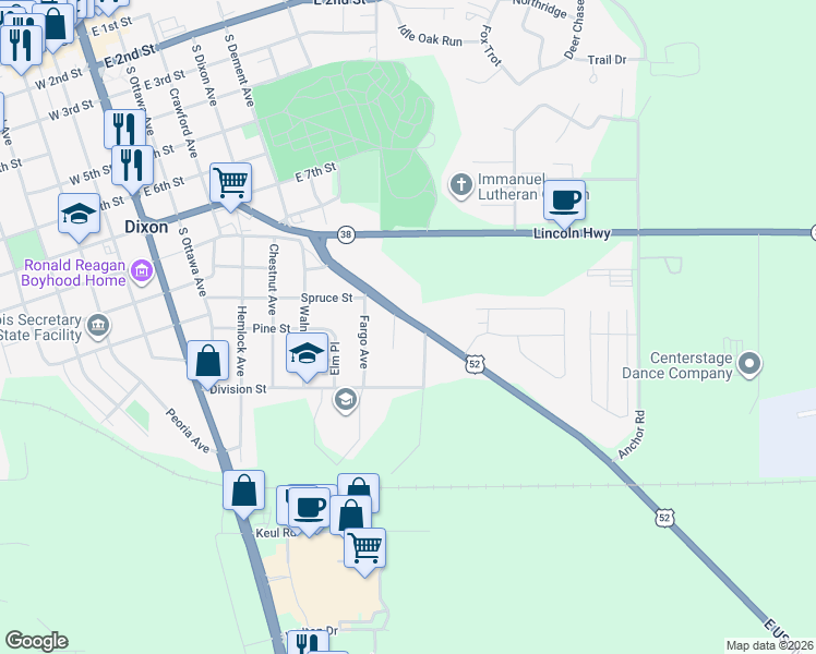 map of restaurants, bars, coffee shops, grocery stores, and more near 1009 Henderson Avenue in Dixon