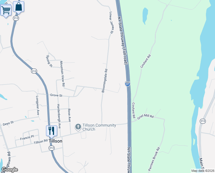 map of restaurants, bars, coffee shops, grocery stores, and more near 179 Grove Street in Tillson