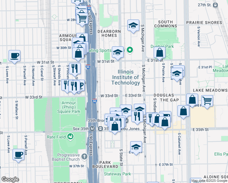 map of restaurants, bars, coffee shops, grocery stores, and more near in Chicago