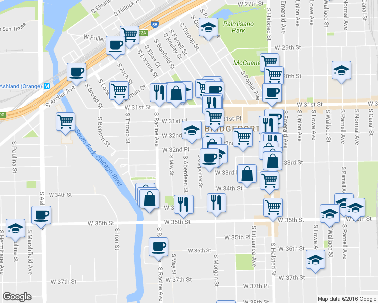 map of restaurants, bars, coffee shops, grocery stores, and more near in Chicago