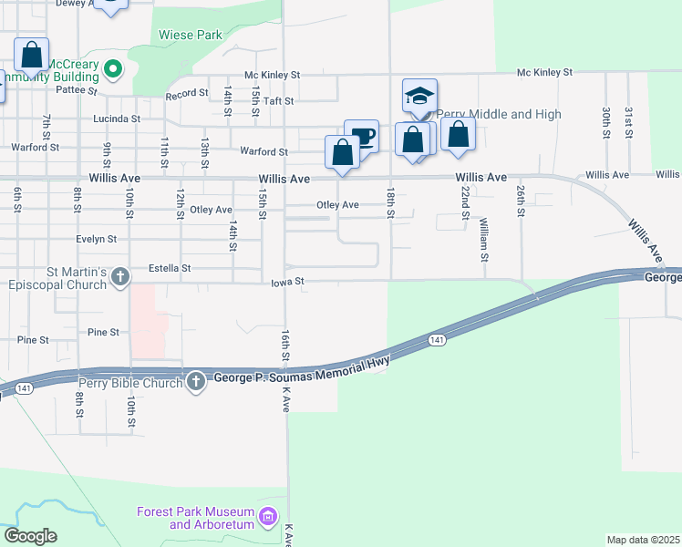 map of restaurants, bars, coffee shops, grocery stores, and more near 2715 Summer Meadows Drive in Perry