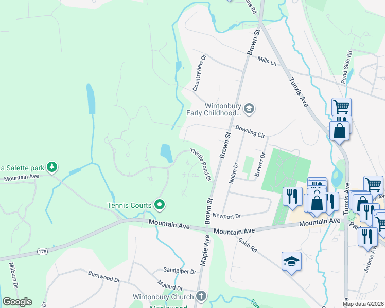 map of restaurants, bars, coffee shops, grocery stores, and more near 31 Silo Way in Bloomfield