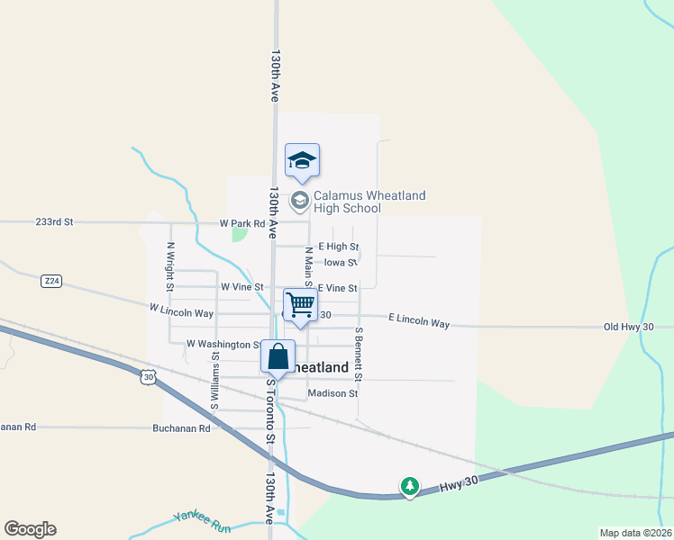 map of restaurants, bars, coffee shops, grocery stores, and more near 211 Iowa Street in Wheatland