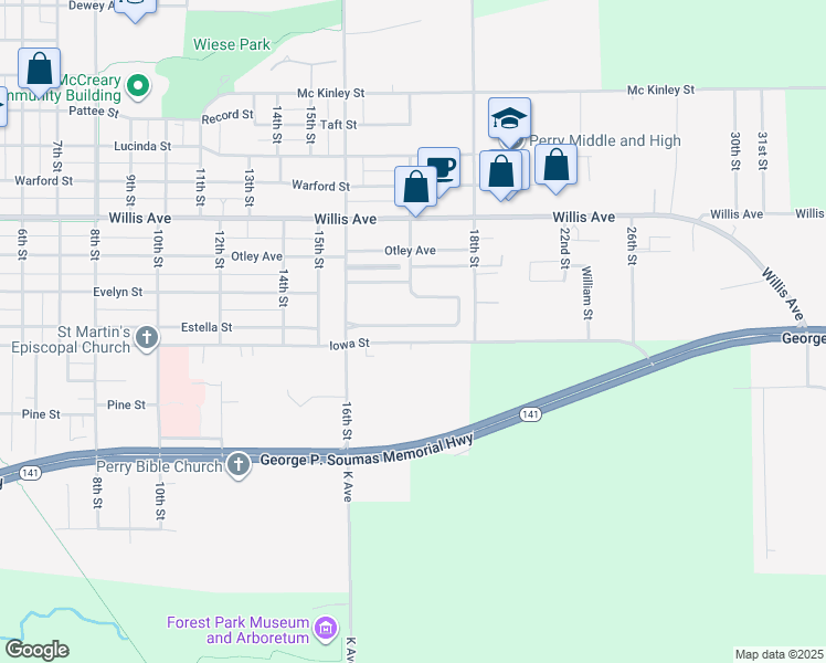 map of restaurants, bars, coffee shops, grocery stores, and more near 2715 Summer Meadows Drive in Perry
