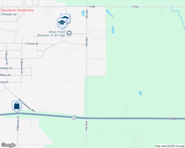 map of restaurants, bars, coffee shops, grocery stores, and more near 756 18th Road in West Point