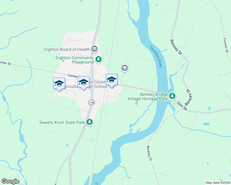 map of restaurants, bars, coffee shops, grocery stores, and more near 135 Center Street in Dighton