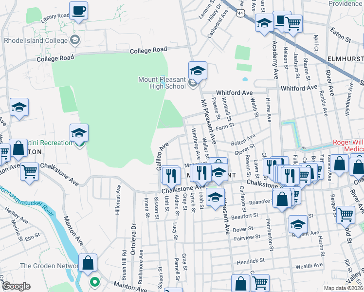 map of restaurants, bars, coffee shops, grocery stores, and more near 17 Gallup Street in Providence