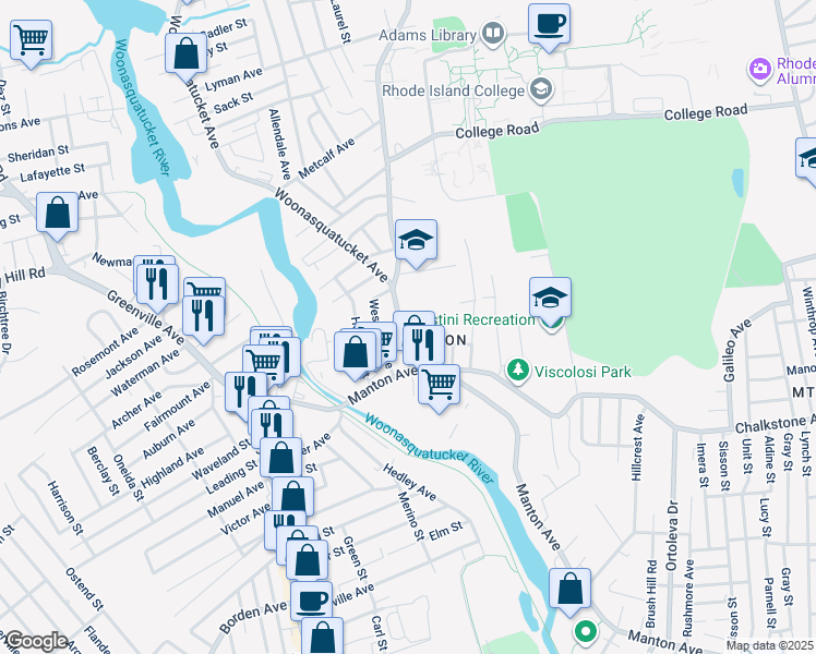 map of restaurants, bars, coffee shops, grocery stores, and more near in Providence