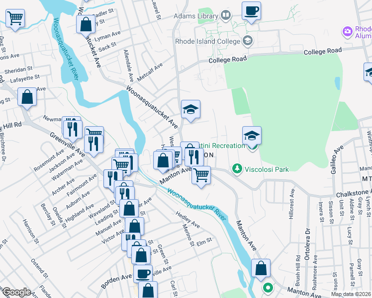 map of restaurants, bars, coffee shops, grocery stores, and more near in Providence
