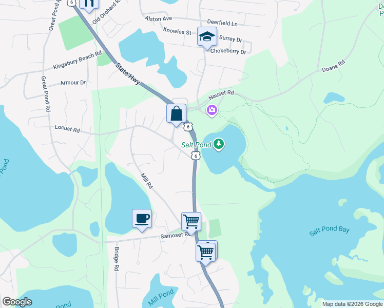 map of restaurants, bars, coffee shops, grocery stores, and more near 2760 State Highway in Eastham