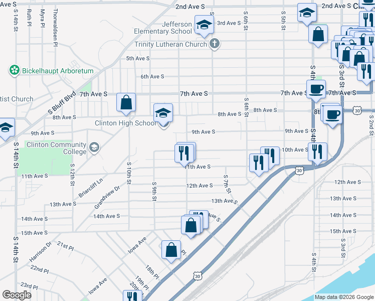map of restaurants, bars, coffee shops, grocery stores, and more near 799 10th Ave S in Clinton