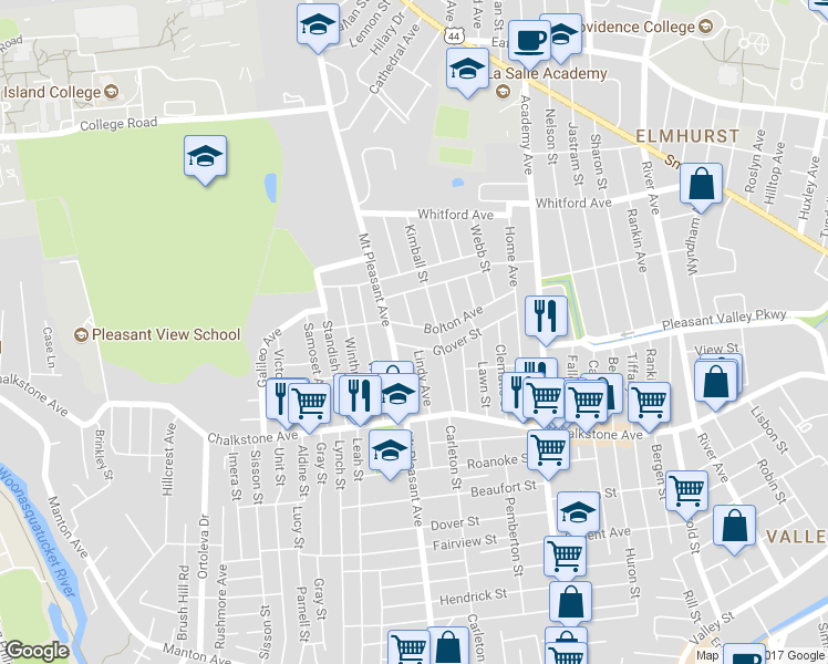 map of restaurants, bars, coffee shops, grocery stores, and more near 110 Bolton Avenue in Providence