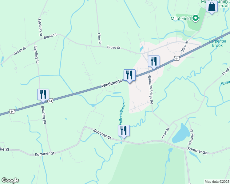 map of restaurants, bars, coffee shops, grocery stores, and more near 515 Winthrop Street in Rehoboth