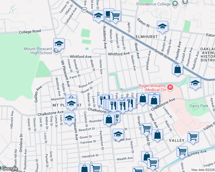 map of restaurants, bars, coffee shops, grocery stores, and more near 85 Home Avenue in Providence