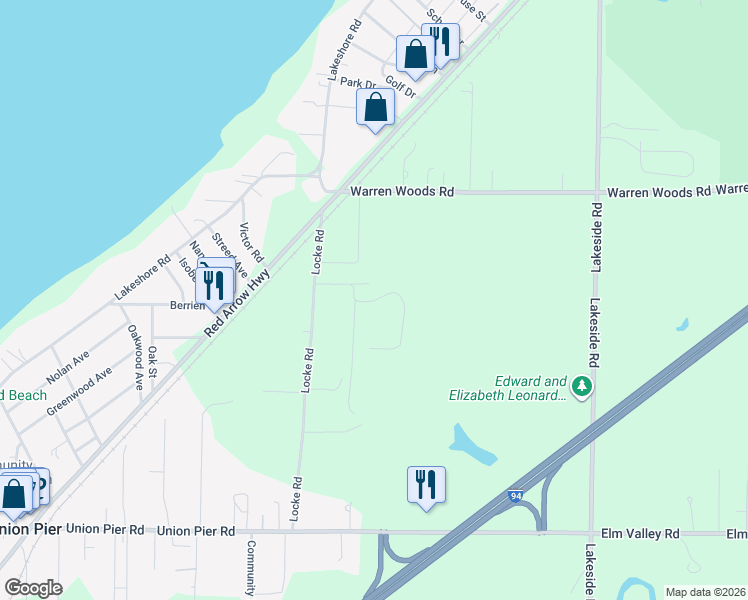 map of restaurants, bars, coffee shops, grocery stores, and more near 9274 National Parkway in Union Pier