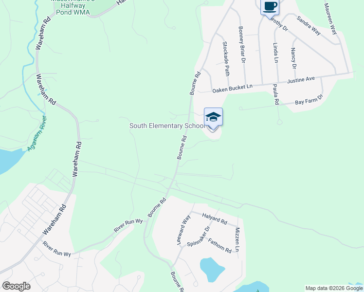 map of restaurants, bars, coffee shops, grocery stores, and more near 178 Bourne Road in Plymouth