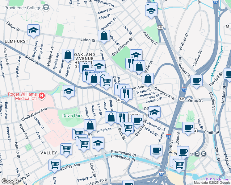 map of restaurants, bars, coffee shops, grocery stores, and more near in Providence