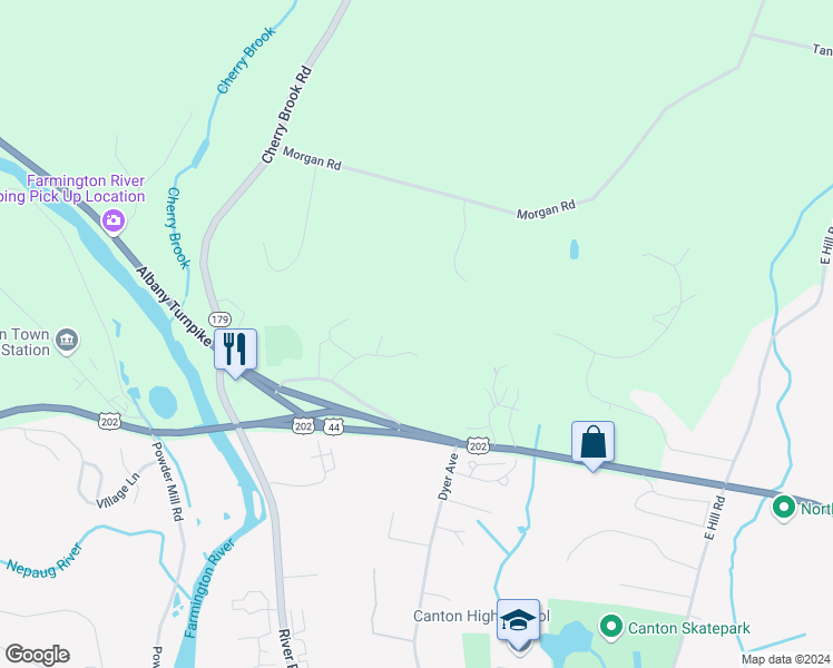 map of restaurants, bars, coffee shops, grocery stores, and more near 132 Winterbourne Lane in Canton