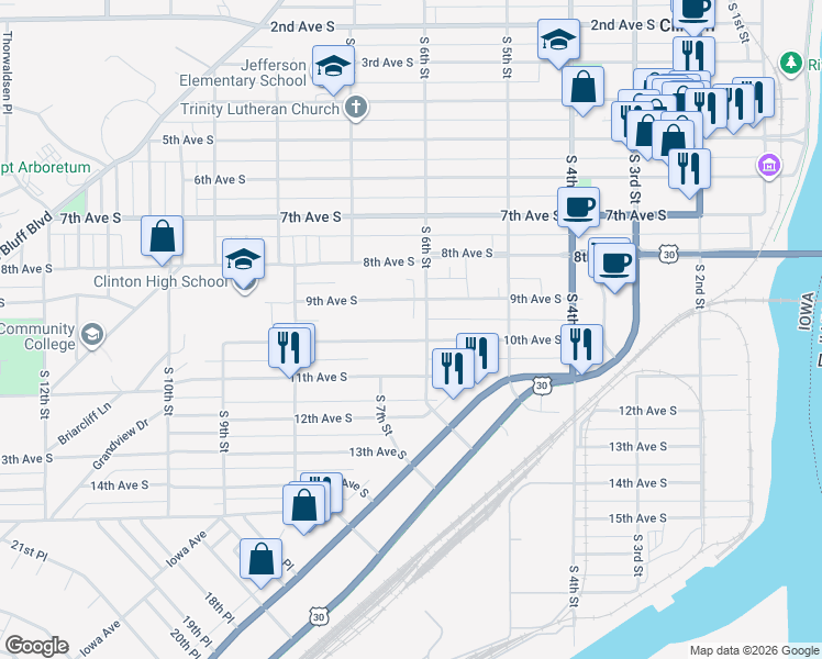 map of restaurants, bars, coffee shops, grocery stores, and more near 623 10th Avenue South in Clinton