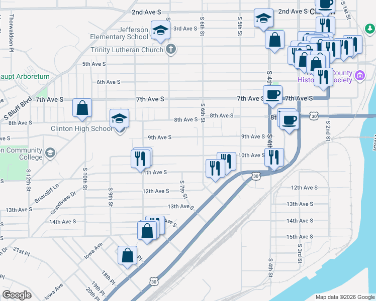map of restaurants, bars, coffee shops, grocery stores, and more near 623 10th Avenue South in Clinton