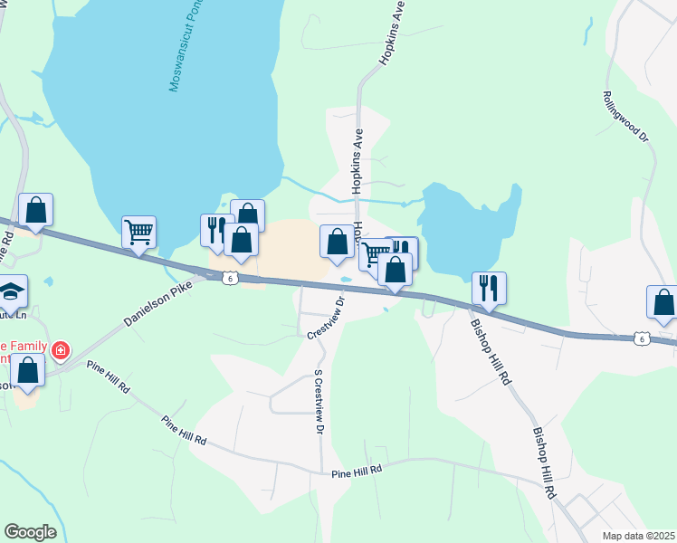 map of restaurants, bars, coffee shops, grocery stores, and more near 2953 Hartford Avenue in Johnston