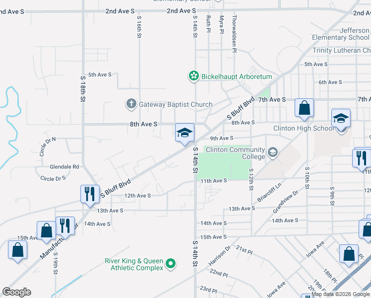 map of restaurants, bars, coffee shops, grocery stores, and more near 5950 South 14th Street in Clinton