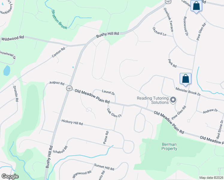 map of restaurants, bars, coffee shops, grocery stores, and more near 17 Laurel Drive in Simsbury