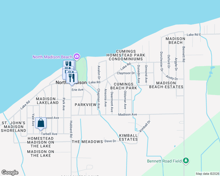 map of restaurants, bars, coffee shops, grocery stores, and more near 1441 Ansonia Avenue in Madison