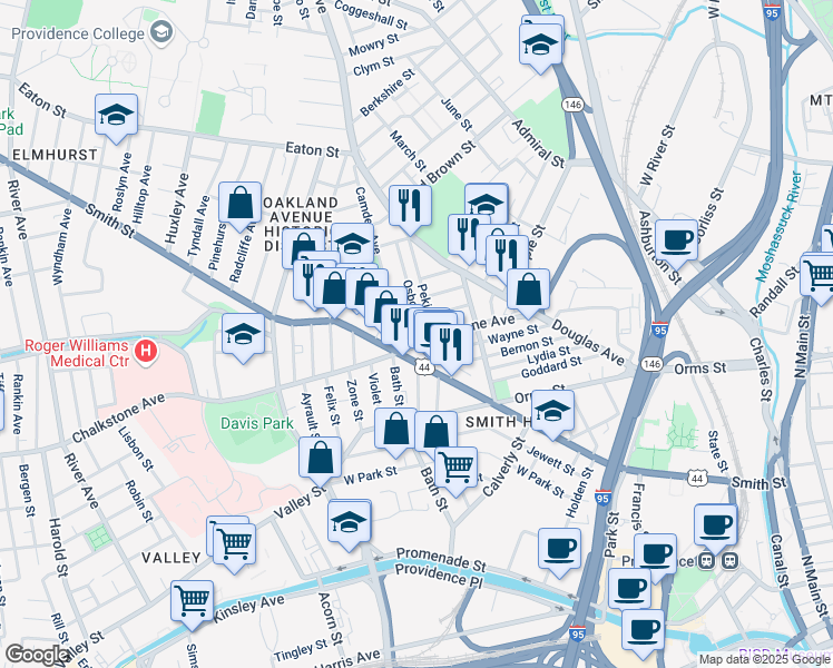 map of restaurants, bars, coffee shops, grocery stores, and more near 4 Osborn Street in Providence